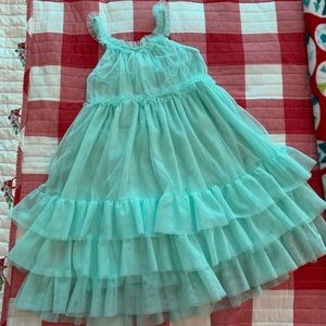 Girls Aqua Ruffle Tulle Dress